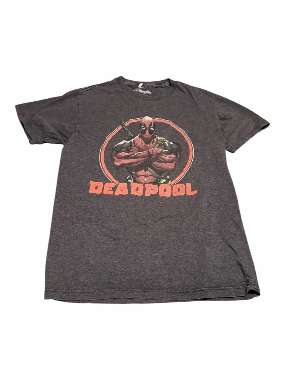 Marvel Deadpool Crew Neck Tee - Charcoal with Red Graphic